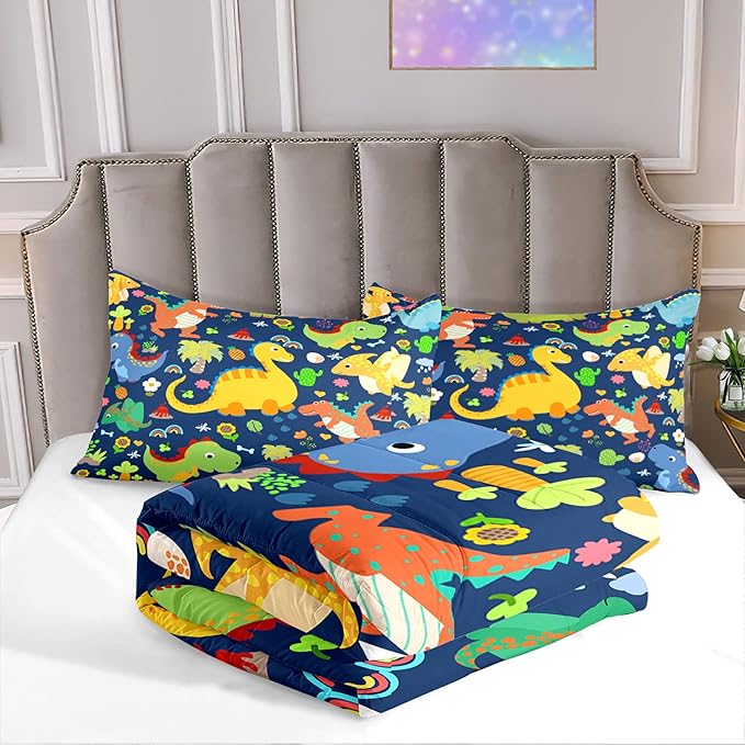 Dinosaur Comforter Set Queen, Dinosaur Bedding Set Queen for Boys Teens Room Dinosaur Blue Queen Size Comforter Sets Boys Queen Comforter Set Bedroom Decor, Queen (1 Comforter 2 Pillowcases)