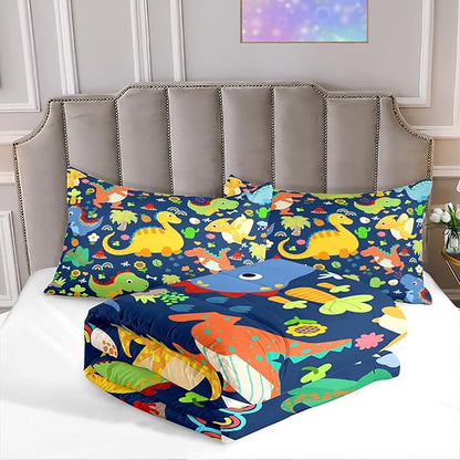 Dinosaur Comforter Set Queen, Dinosaur Bedding Set Queen for Boys Teens Room Dinosaur Blue Queen Size Comforter Sets Boys Queen Comforter Set Bedroom Decor, Queen (1 Comforter 2 Pillowcases)