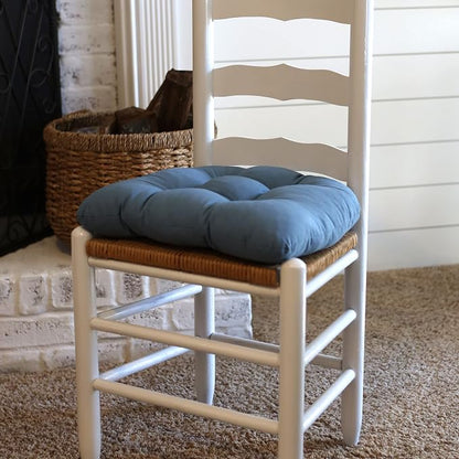 Barnett Home Decor Extra-Thick Dining Chair Pad with Ties - Solid Color Cotton Duck - Reversible, Latex Fill, Tufted Cushion - Bluebell