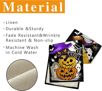 Halloween Table Runner 90 Inches Long Pumpkin Black Cat Halloween Table Runners Happy Halloween Boo Ghost Theme Decor for Kitchen Dining Table Home Party Decorations