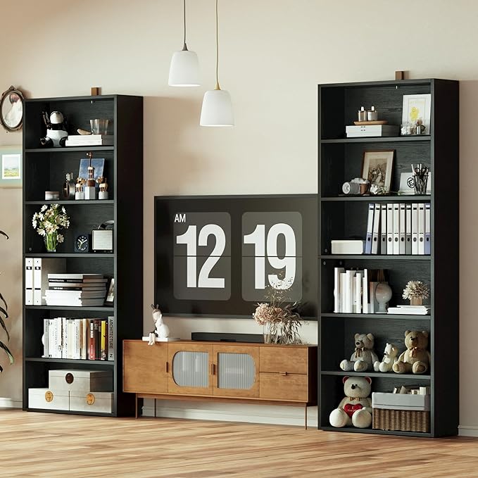 IRONCK Bookshelves and Bookcases Set of 2 Floor Standing 6 Tier Display Storage Shelves 70in Tall Bookcase Home Decor Furniture for Home Office, Living Room, Bed Room