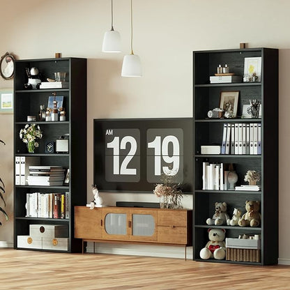IRONCK Bookshelves and Bookcases Set of 2 Floor Standing 6 Tier Display Storage Shelves 70in Tall Bookcase Home Decor Furniture for Home Office, Living Room, Bed Room