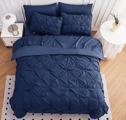 Lane Linen Queen Comforter Set with Sheets, 7 Piece Queen Bed in a Bag Set, Pintuck Queen Bed Set, Soft Bedding Queen Size, Bed Set Queen Size, Queen Bed Comforter Set with Pillowcases & Shams - Linen