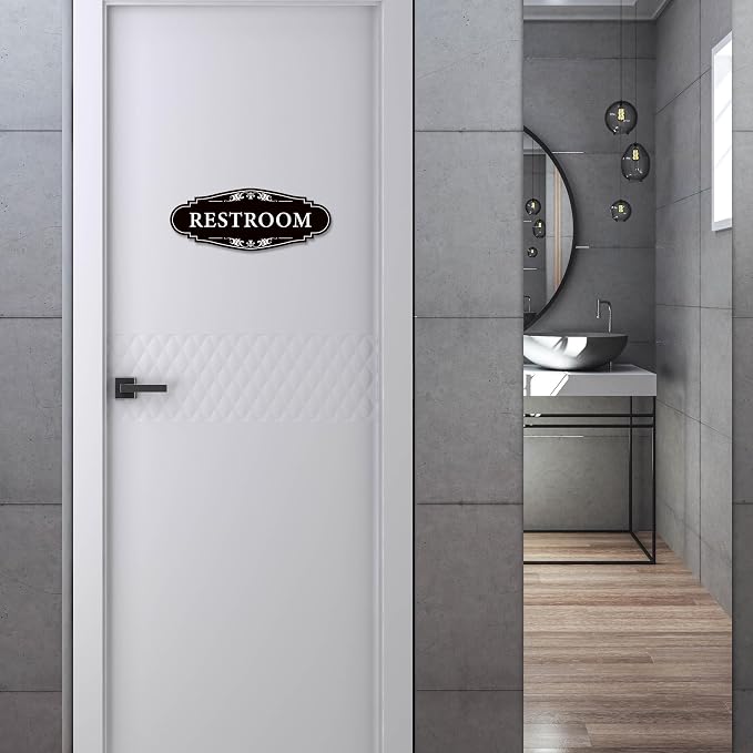 Restroom Sign for Business and Home,Self-adhesive Unisex Bathroom Sticker | Waterproof Vinyl Toilet Decor for House,Office,Shop,Door（Black）