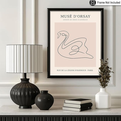 Poster Master Vintage Poster - Retro One Line Swan Drawing Print - Swan Art - Bird Art - Minimal Gift for Her, Animal Lover - Abstract Decor for Home, Office, Bedroom - 11x14 UNFRAMED Wall Art