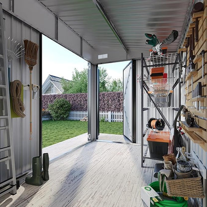 Aoxun 7.5'x4' Triple Door Shed Outdoor Storage Shed with Three Lockable Door for Easily Accessing Metal Storage Cabinet with Slopping Roof for Tools Bicycles Storage for Garden, Backyards (Black)