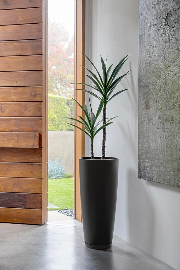 Veradek Vega Round Tall Planter Pots for Indoor/Outdoor Use | Made from Plastic - Stone Mix with Drainage Holes | Perfect for Small to Large Succulent Plants, Flowers, Modern Interior Plants