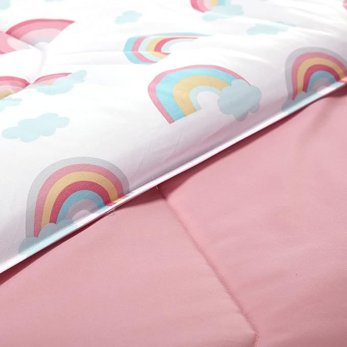 SLEEP ZONE Kids Rainbow Bedding Twin Comforter Set - Super Soft & Cute Printed 2-Piece Comforter Set All Seasons for Boys, Girls, Fade Resistant, Machine Washable, Rainbow
