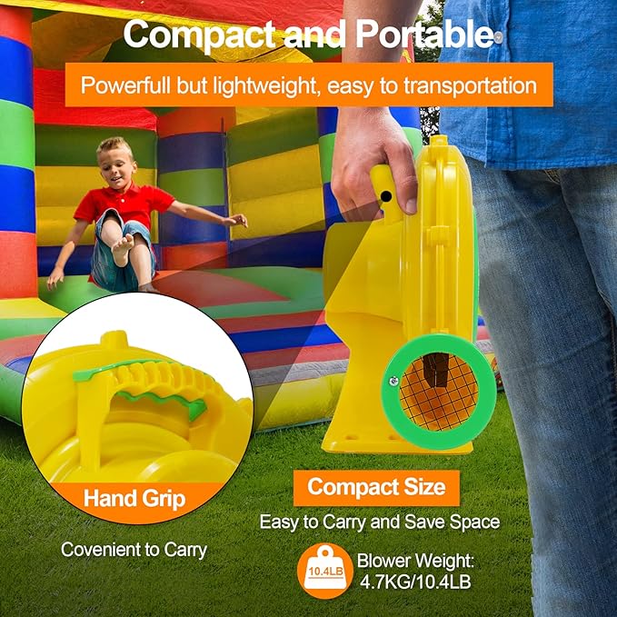 Bounce House Blower, 550W 0.73HP Commercial Air Blower with Double-sided Fan Blade Design, Strong Wind and Great Heat Dissipation Properties for Large and Medium Bouncy Castle, Jump Slides, Arch