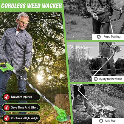 ALSO GO Electric Weed Wacker Grass Trimmer, 3 in 1 Weed Eater Battery Powered, Cordless Trimmer with 2pcs 24V Batteries, Stringless Lightweight Lawn Edger Brush Cutter for Lawn Garden Yard