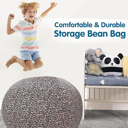 Lukeight Stuffed Animal Storage Bean Bag Chair Cover for Kids, Stuffed Animal Bean Bag Storage, Zipper Beanbag Chair Cover for Organizing Toddler & Kids' Rooms Plush Toys (Leopard Velvet, Large)