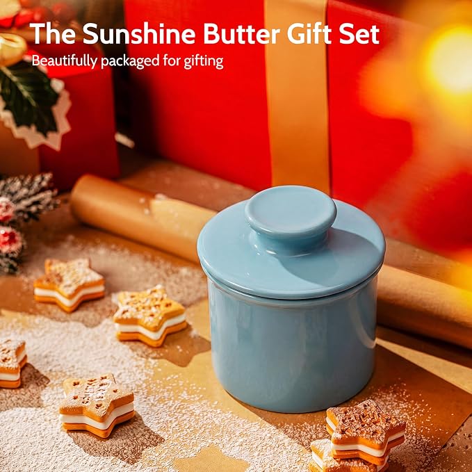 Sweese Counter with Water Line for Fresh Spreadable Butter - French Butter Keeper with Lid - Housewarming Gift For The One Who Has It All - Bluish Grey