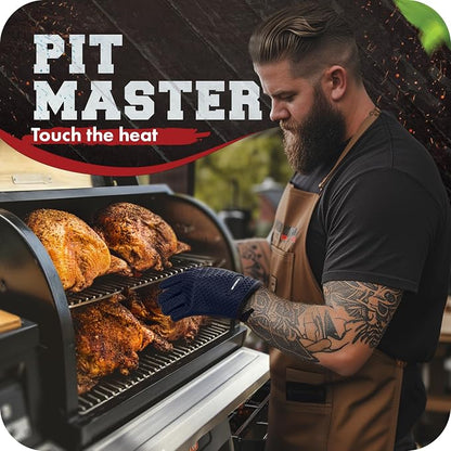 KITCHEN PERFECTION S Silicone Smoker BBQ Gloves - Heat Resistant Oven Mitts | Waterproof, 5-Finger Design For A Better Grip, for Pitmasters, Meat Smoking, Grilling, Cooking, Frying Turkey | Grill Gift