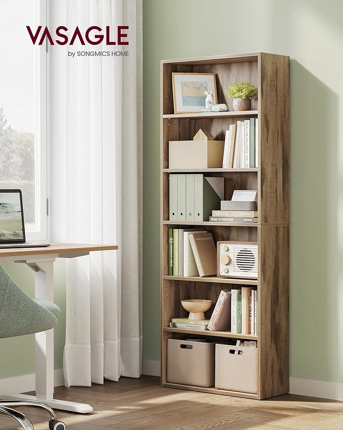 VASAGLE Bookshelf, 23.6 Inches Wide, 6-Tier Open Bookcase with Adjustable Storage Shelves, Floor Standing Unit, Camel Brown ULBC166T50