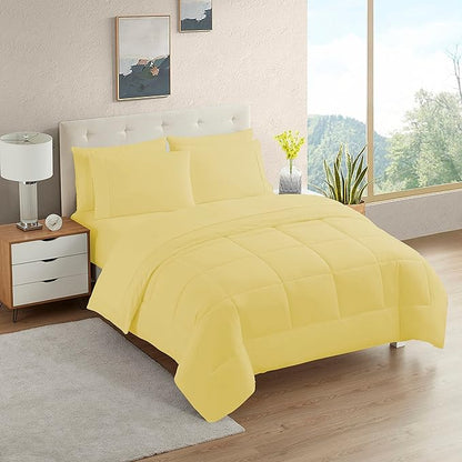 Dorm Room Essentials College Bedding Comforter Set 7 Piece Full Size Bed in a Bag for College Students Boys and Girls, Full, Yellow