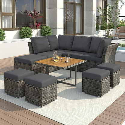 9 Pieces Outdoor Furniture All Weather Patio Sectional Sofa PE Wicker Modular Conversation Sets with Coffee Table and Storage Ottoman, Onesize, Ze-Black