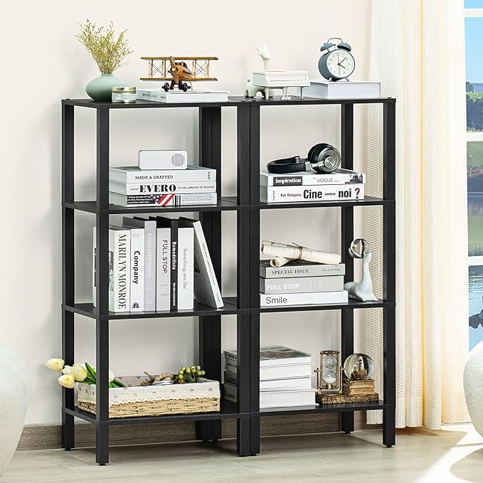 4 Tier Tall Wooden Bookshelf with Storage, Narrow Bookcase for Small Space, Small Book Shelf for Living Room, Office, Bedroom, Kitchen, Industrial, Black