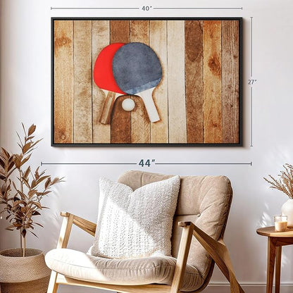 ElephantStock Ping Pong Wall Art - Horizontal Framed Canvas - 1-Piece Living Room Wall Decor - Photography Canvas Print - Brown and Red Decor for Wall - 40" X 27"