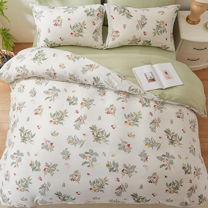 EMME Botanical Sage Green Comforter Set King Size 7 Pieces＿Brushed Microfiber Bed in a Bag for Girls, Ultra Soft Bedding Set with Sheets (Sage Green, King (7 Piece), Adult