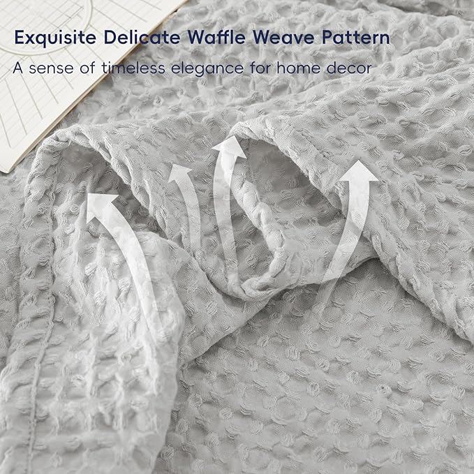 PHF Ultra Soft Waffle Weave Throw Blanket 50"x 60"- Washed Lightweight Breathable Cozy Woven Blanket for Bed - Aesthetic Decor for Couch Bedding Sofa Home Car - Light Grey