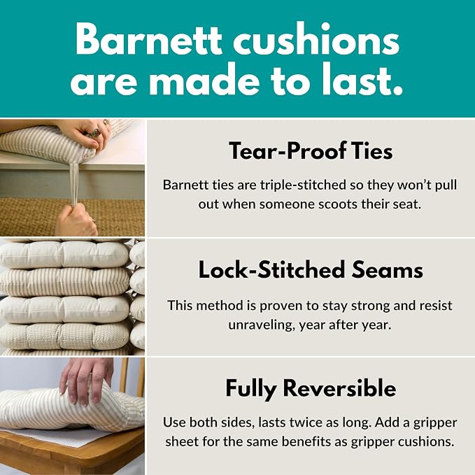 Barnett Home Decor Dining Chair Cushions with Ties, 16.5 x 18 Inches, Pack of 2 – Machine Washable, Made with 100% Cotton and Plush Latex Foam Fill, Made in USA – Farmhouse Check Dark Red