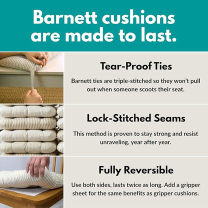 Barnett Home Decor Dining Chair Cushions with Ties – Size Small 15 x 17 - Latex Foam Fill, 100% Cotton, Machine Washable Chair Pads for Kitchen Chairs, Made in USA (Madrid Black/Pack of 2)