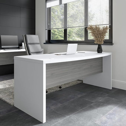 Bush Business Furniture Echo Bow Front Desk, 72W, Pure White and Shiplap Gray
