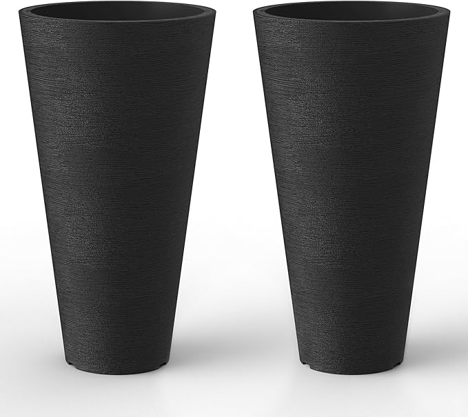 Kante Tall Round Planter Set of 2, 23" H Large Decorative Planter Pots for Outdoor Indoor Garden Patio Front Porch (Black)