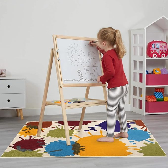 Colorful Kids Room Rug, 3'x5' Machine Washable Rug for Playroom, Paint Splatter Rainbow Area Rugs for Classroom, Soft Aesthetic Nursery Rug Throw Kids Play Mat for Bedroom Office Preschool