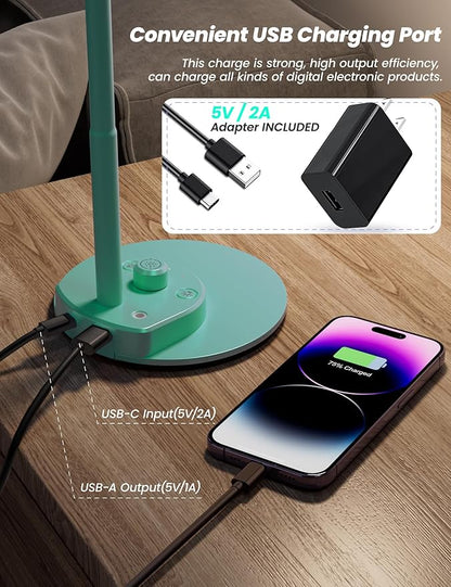 BOHON LED Desk Lamp with USB Charging Port, 3 Color Modes Fully Dimmable Reading Lamp, Auto Dimming Task Lamp, Flexible Gooseneck Table Light for Office Dorm Bedside, Adapter Include, Teal