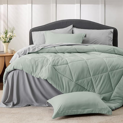 Bedsure Sage Green Full Comforter Set - 7 Pieces Reversible Bed Set Sage Green Bed in a Bag Full with Comforters, Sheets, Pillowcases & Shams, Full Bedding Sets
