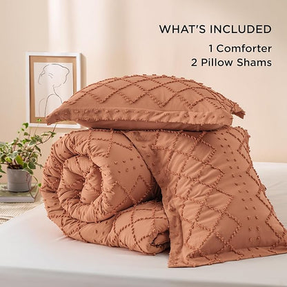 Bedsure King Size Comforter Set - Pumpkin Comforter, Boho Tufted Shabby Chic Bedding Comforter Set, 3 Pieces Vintage Farmhouse Bed Set for All Seasons, Fluffy Soft Bedding Set with 2 Pillow Shams