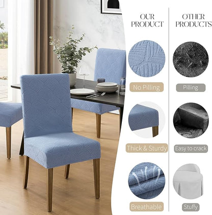 MOSAYT 100% Waterproof Dining Room Chair Covers Set of 4, Super Fit Stretch Jacquard Parson Chairs Slipcovers Removable Washable Chair Seat Protectors for Home, Kitchen, Banquet (Light Blue - XL)