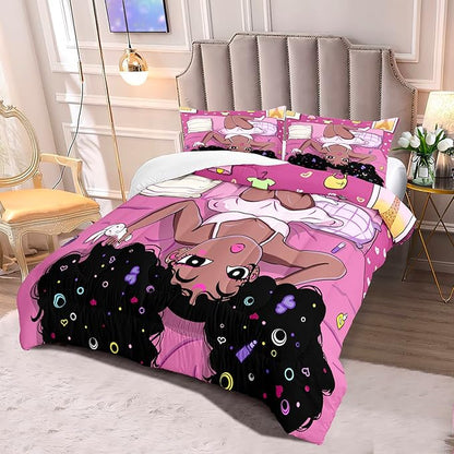 Black Girl Comforter Set African American Girls Full Comforter Set, Black Girl Full Size Girls Bedding Set, Black Girl Full Size Comforter Sets for Teen Adults, Pink, 1 Comforter+2 Pillowcases