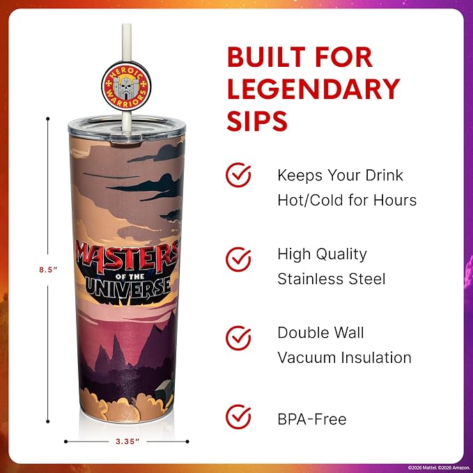 Dragon Glassware x Masters of the Universe Tumbler, 24oz - Castle Grayskull | Vacuum Insulated Stainless Steel Tumbler with Straw & Lid; With Straw Topper; Official Masters of the Universe 2026 Movie Cup