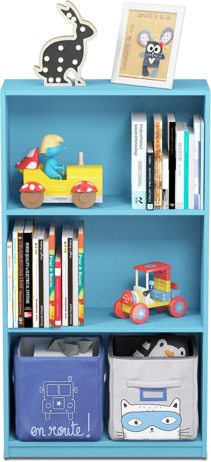 FURINNO Basic 3-Tier Bookcase Storage Shelves, Light Blue