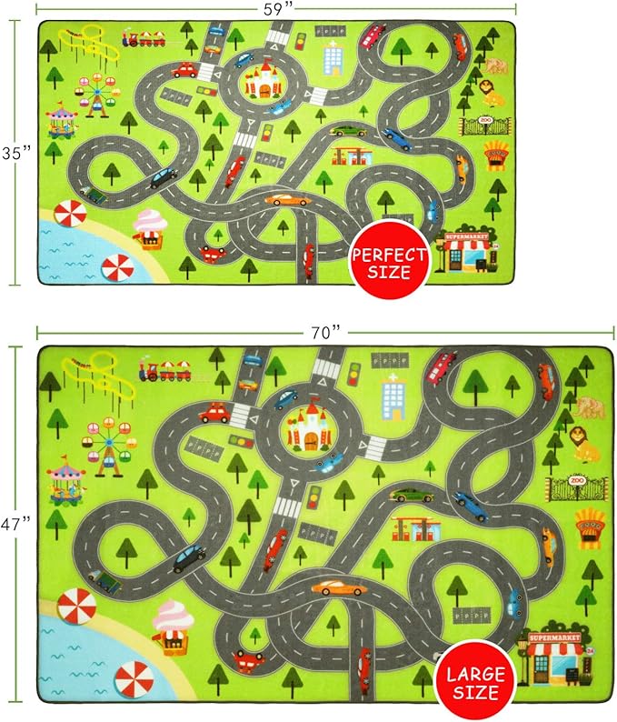 HOMORE Kids Play Mat Rug, Fun and Educational City Play Rug for Hot Wheels Track Racing and Toys, Kids Carpet Playmat Area Rug for Children Bedroom Play Room Nursery, 3x5 Feet