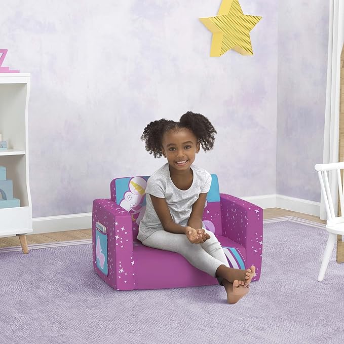 Delta Children Unicorn Cozee Flip-Out Chair For Relaxing - 2-in-1 Convertible Lightweight,Portable Chair to Lounger for Toddlers & Kids