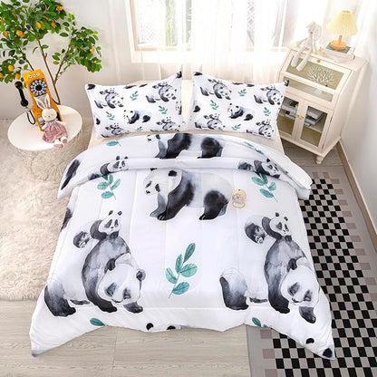 CVHOUSE Panda Bedding Set,Panda Comforter Full,Cute Panda Comforter Set for Girls Kids Teens,Kawaii Panda Quilt Set with 1 Comforter and 2 Pillow Cases- 3 Piece