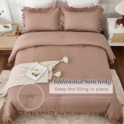 Andency Taupe Full Size Comforter Set, 3 Pieces Boys Men Solid Bedding Comforters & Sets, All Season Farmhouse Fluffy Bed Set Bedspread Blanket Quilts Gifts
