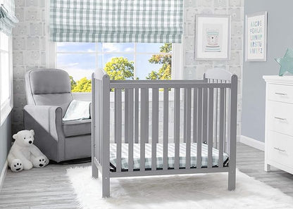 Delta Children Emery Mini Convertible Baby Crib & Twinkle Stars 3-Inch Waterproof Mini Crib Mattress, Grey