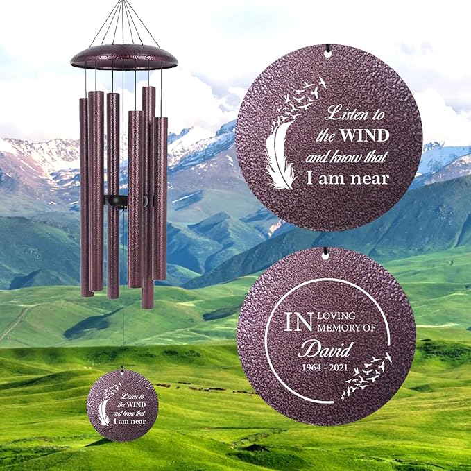ASTARIN 36" Large Deep Tone Personalized Sympathy Wind Chimes, Memorial Wind Chime for Loss of Mother Father Loved One, Angel's Feather Bereavement Gifts Decor Outdoor Patio Garden(Produced in USA)