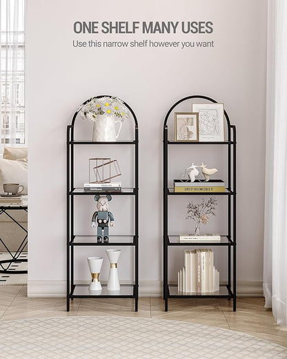 Bookcase Bookshelf, Tempered Glass Bookshelves, Slim Shelving Unit for Bedroom, Bathroom, Home Office, Steel Frame, 4 Tier Black BC04001B