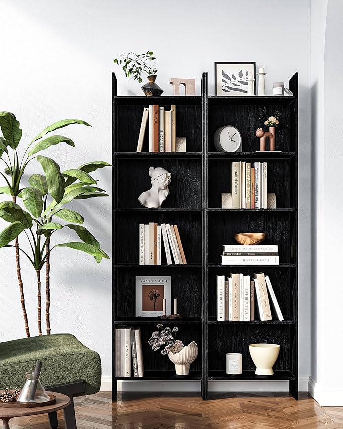 6-Tier Bookshelf, 66.9 Inches Floor Standing Bookcase, Display Storage Shelf, Corner Shelf, Home Decor Furniture for Home Office, Living Room, Bedroom, Black 01104XBC