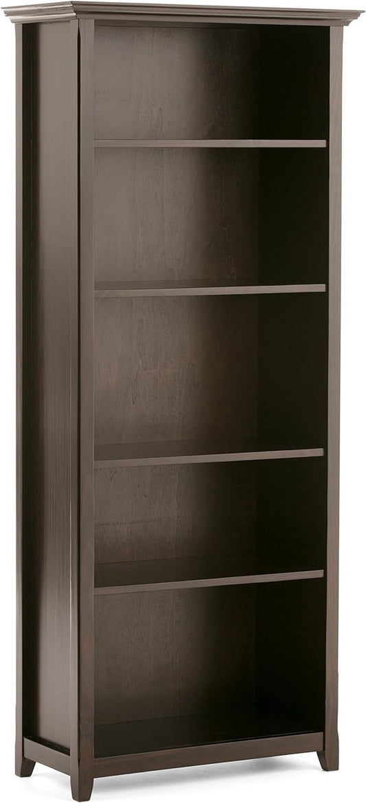 SIMPLIHOME Amherst SOLID WOOD 30 Inch Transitional 5 Shelf Bookcase in Hickory Brown, For the Living Room, Study Room and Office