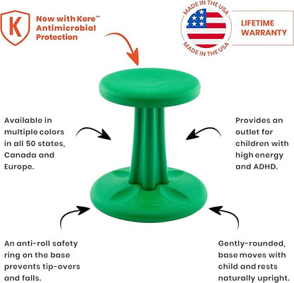 Kore Kids Pre-Teen Wobble Chair - Flexible Seating Stool for Classroom, Home & School, ADD/ADHD - Made in The USA - Age 10-11, Grade 5-6, Green (18.7in)