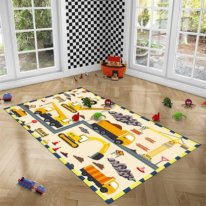 Construction Play Mat Car Rug Play Mat Construction Rugs for Boys Room Car Rug for Boys Room Construction Decor for Boys Room Playroom Rug for Livingroom 5'×7'