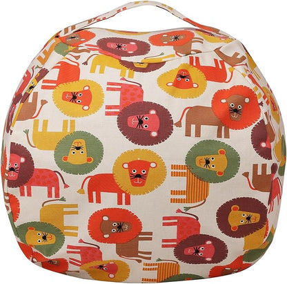 Colorful House Stuffed Animal Storage Bean Bag Chair Cover for Kids Stuffable Zipper Beanbag for Organizing Children Toys Large Canvas(38'',Lion)