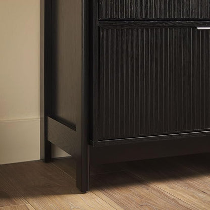 Walker Edison Modern Reeded 4-Shelf Bookshelf Bottom, 33 Inch, Two-Drawer Black
