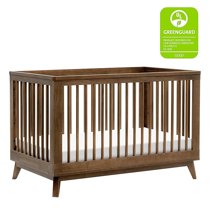 Babyletto Scoot 3-in-1 Convertible Crib with Toddler Bed Conversion Kit in Natural Walnut, Greenguard Gold Certified